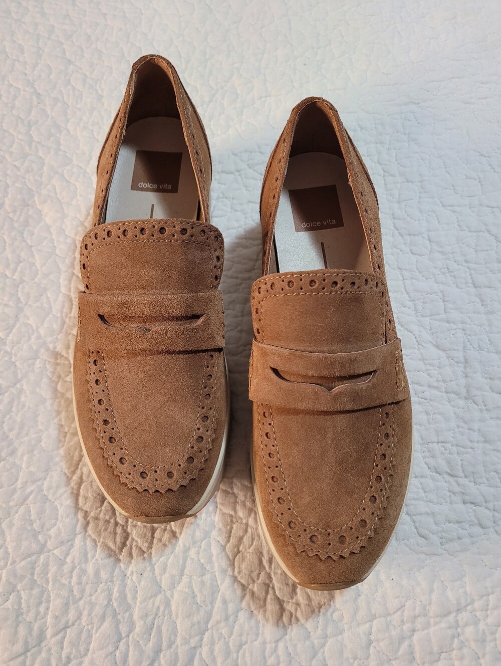 Dolce Vita JANINE Platform Loafer Sneaker Tan Suede Leather Sz 7 Like New